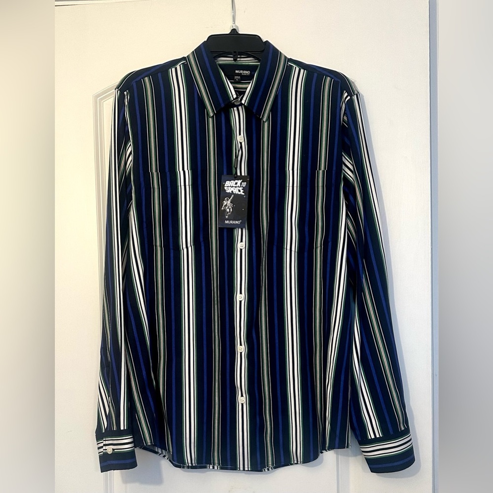 Murano Pin Stripe Button Collard Long Sleeve Shirt Size Large (Slim Fit) NWT